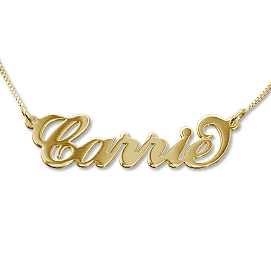 14K Solid Gold Carrie Style Name Necklace - 3 Sizes