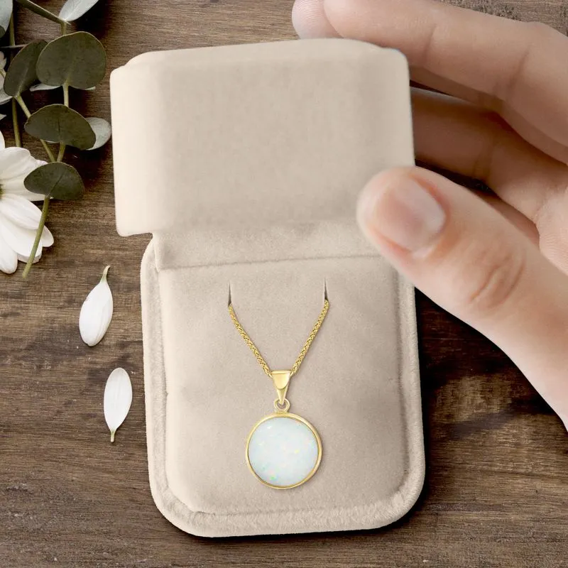 14K Yellow Gold Round White Opal 12mm Pendant