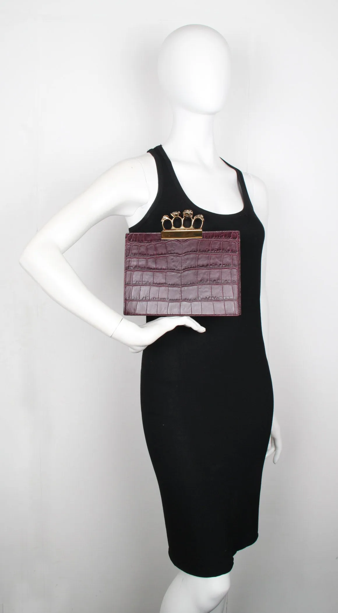 4 Ring Clutch Small Croc, Dark Purple/Gold