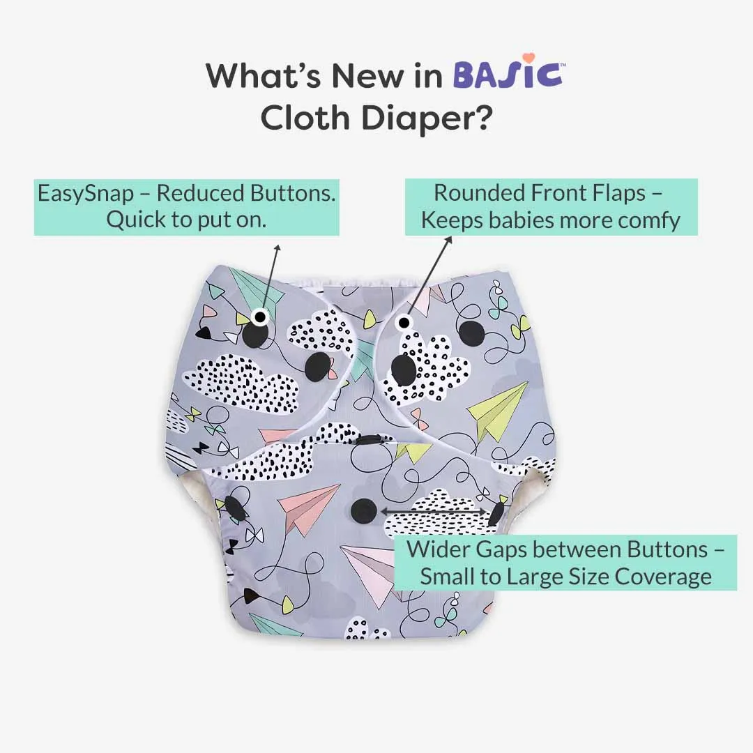 Airplane - BASIC Cloth Diaper, New & Improved with EasySnap & Quick Dry UltraThin Pad