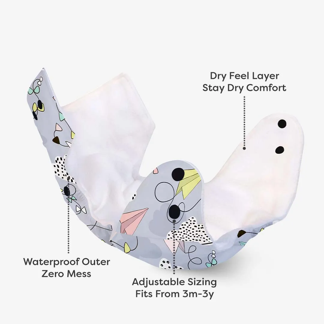 Airplane - BASIC Cloth Diaper, New & Improved with EasySnap & Quick Dry UltraThin Pad