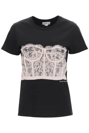 Alexander McQueen Lace Corset Printed T-Shirt