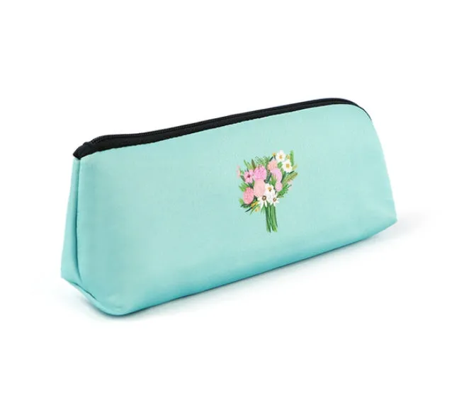 Aquamarine Pink Rose Bouquet Graphic Pencil Cases Stationery Zipper School 19cm Office Cosmetics Pouches Artists Designer Prints