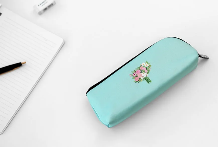 Aquamarine Pink Rose Bouquet Graphic Pencil Cases Stationery Zipper School 19cm Office Cosmetics Pouches Artists Designer Prints