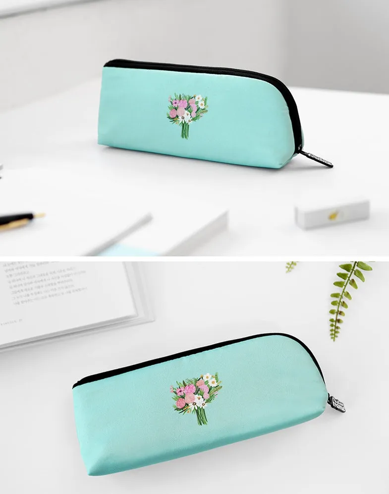 Aquamarine Pink Rose Bouquet Graphic Pencil Cases Stationery Zipper School 19cm Office Cosmetics Pouches Artists Designer Prints