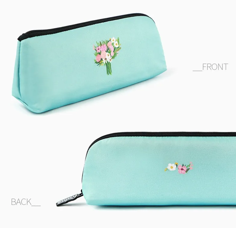 Aquamarine Pink Rose Bouquet Graphic Pencil Cases Stationery Zipper School 19cm Office Cosmetics Pouches Artists Designer Prints