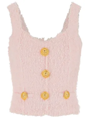 Balmain Button Embellished Tweed Top