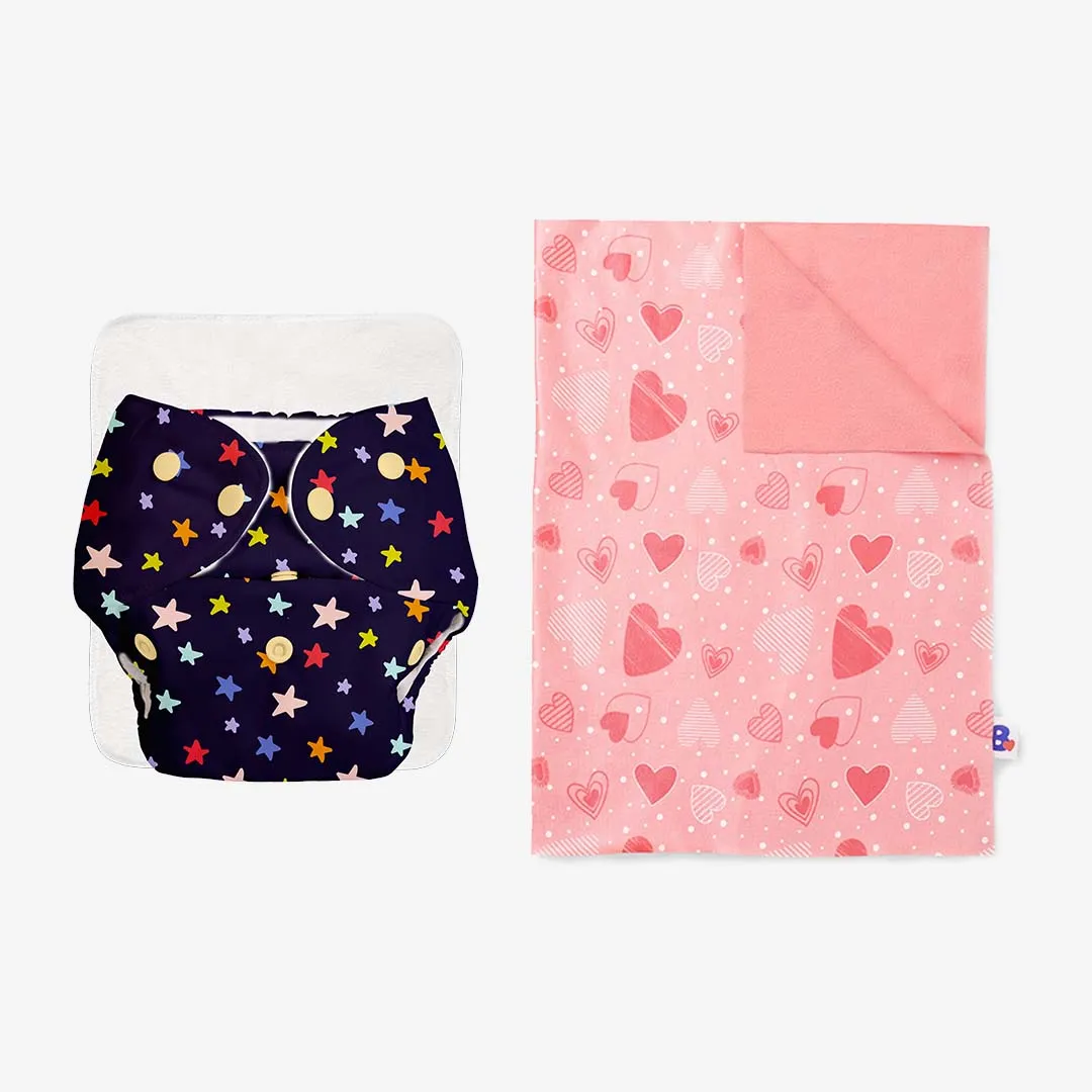 BASIC Cloth Diaper (Bluestar) + Diaper Changing Mat - (S) (Peppy Pink)