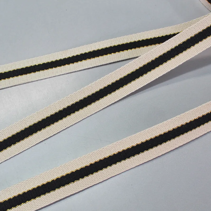 Black and Gold Cotton Webbing - 30mm