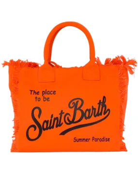 BORSA ARANCIO FLUO IN CANVAS CON LOGO NERO