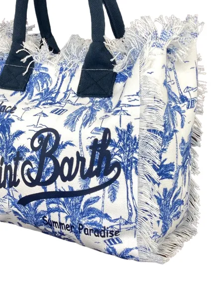 BORSA BLU IN CANVAS FANTASIA PALME