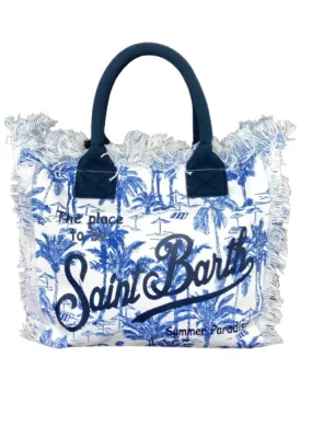 BORSA BLU IN CANVAS FANTASIA PALME