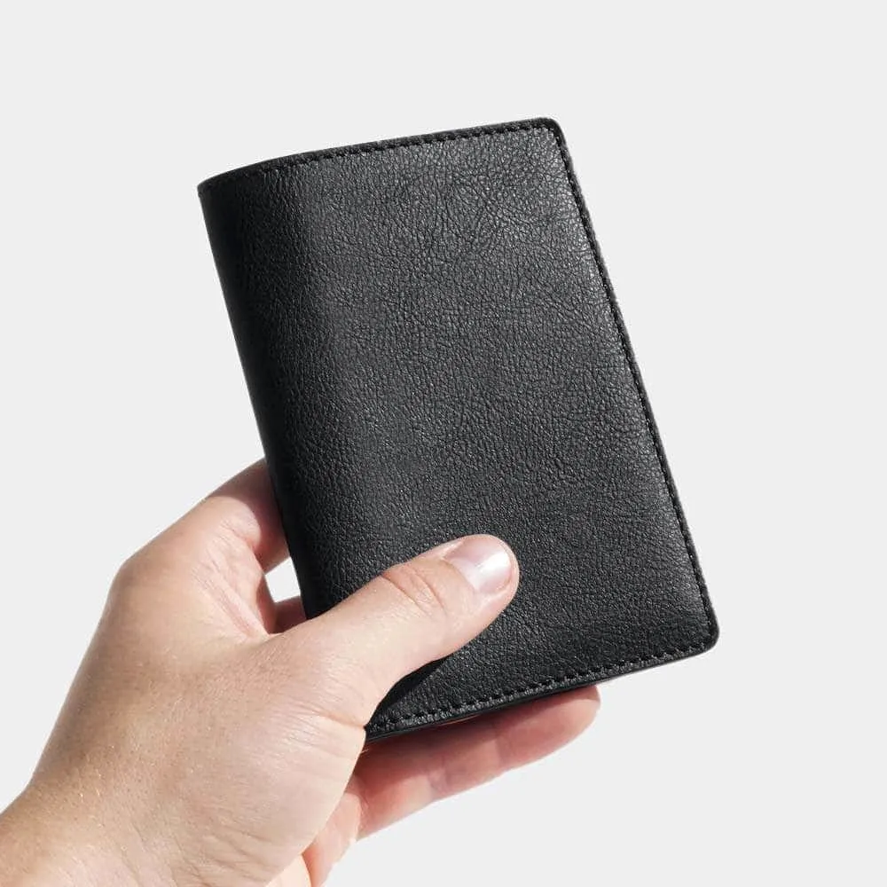 Bramley Apple Leather & Wood Leather Vegan Passport Holder | Black