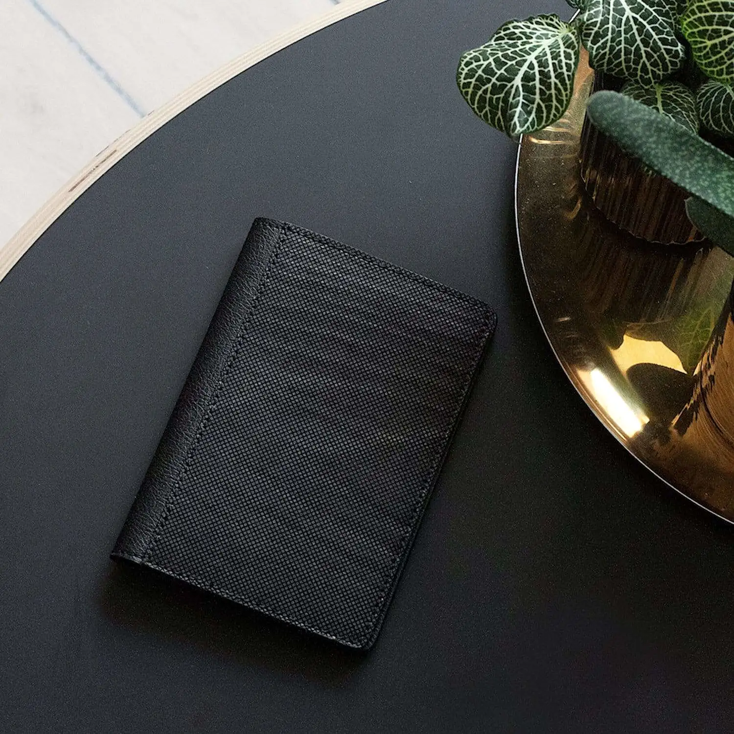 Bramley Apple Leather & Wood Leather Vegan Passport Holder | Black