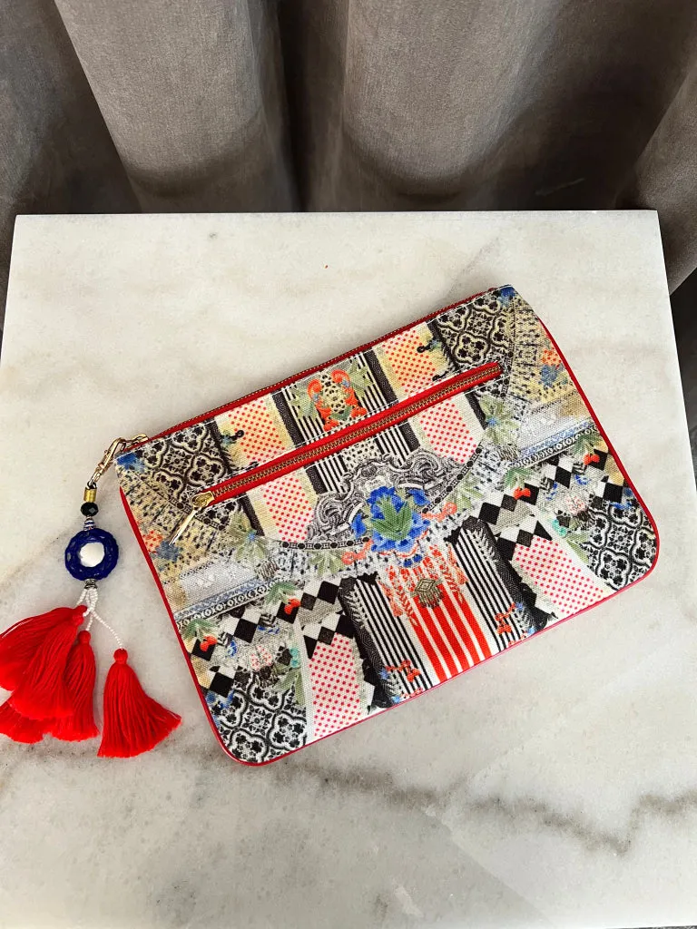 Camilla Clutch with Mirror and Red Tassels