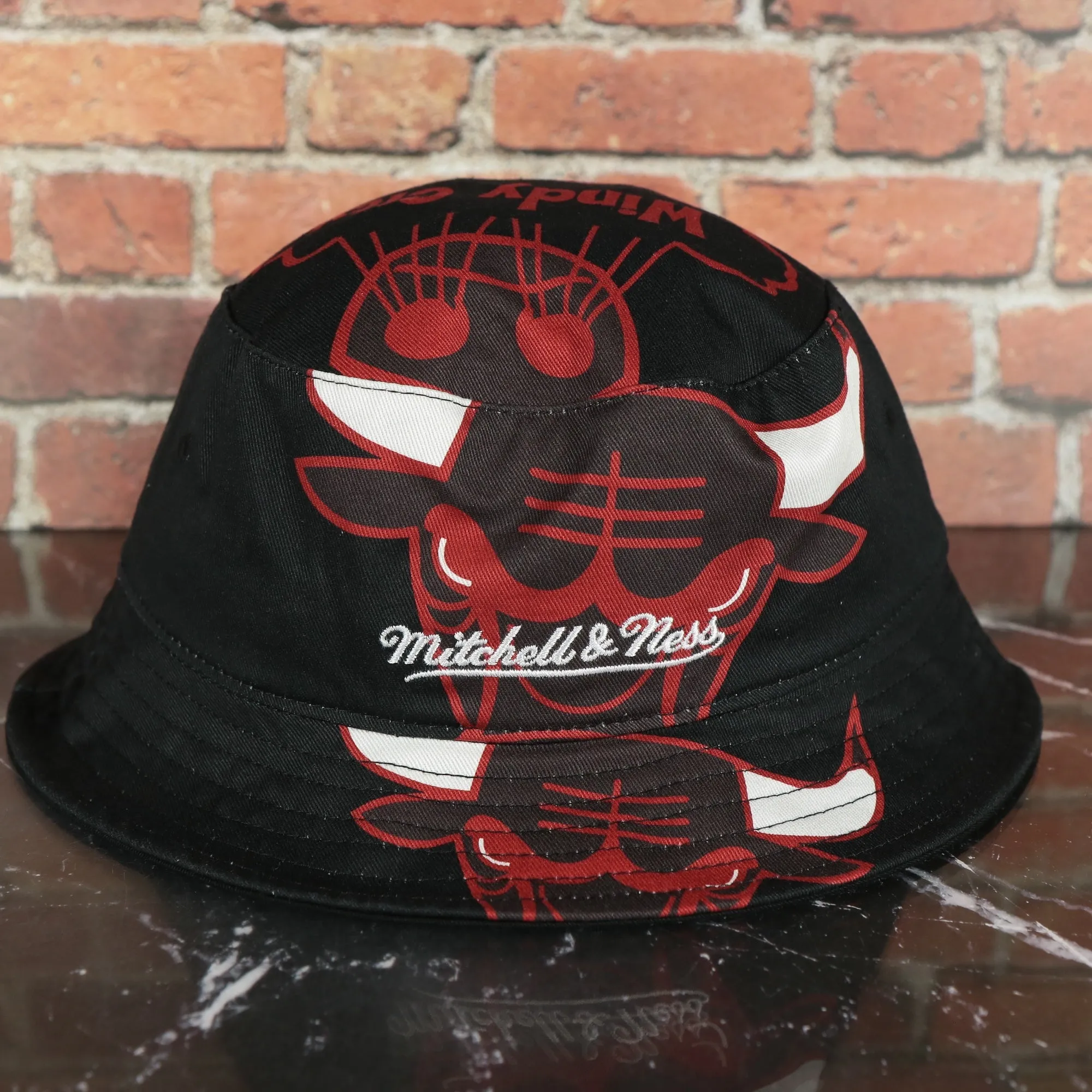 Chicago Bulls All Over Vintage Logo Cut Up Bucket Hat | Black