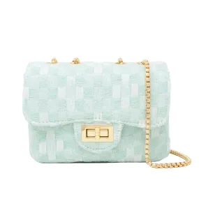 Classic Checkered Tweed Handbag / Light Green