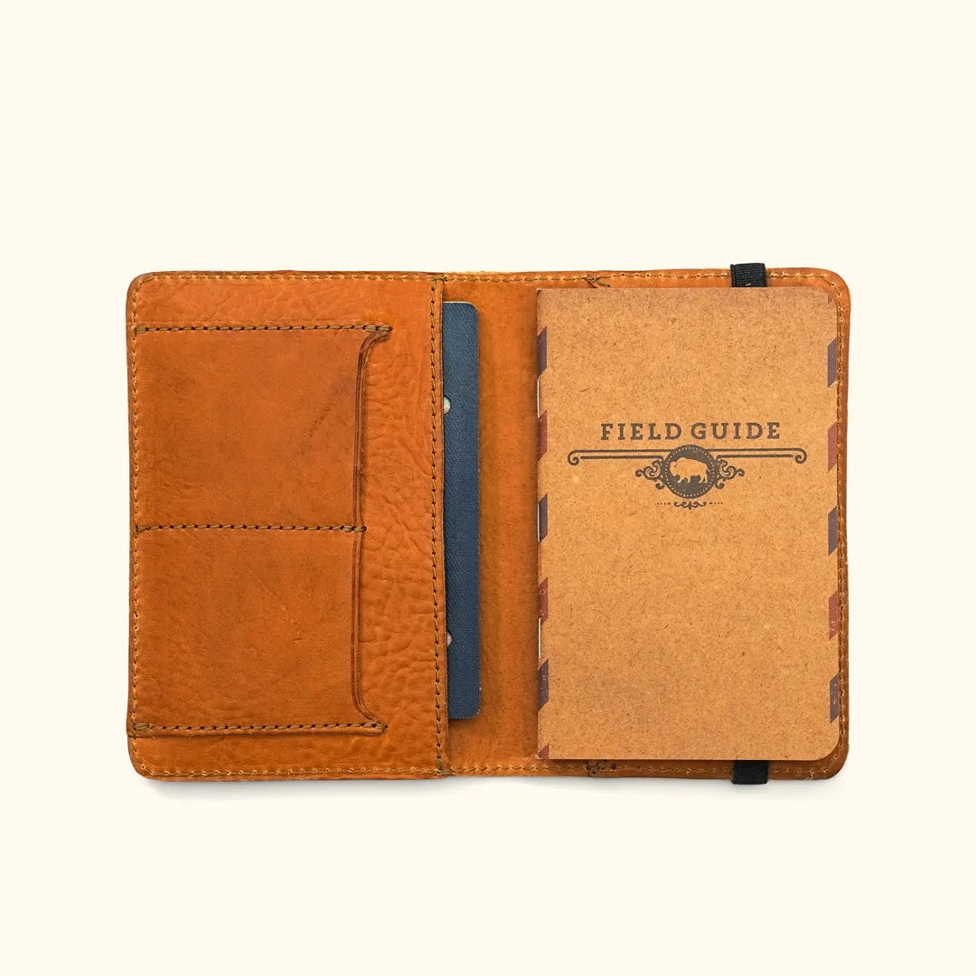 Dakota Leather Field Notes Cover & Passport Travel Wallet, Passport Emboss | Saddle Tan