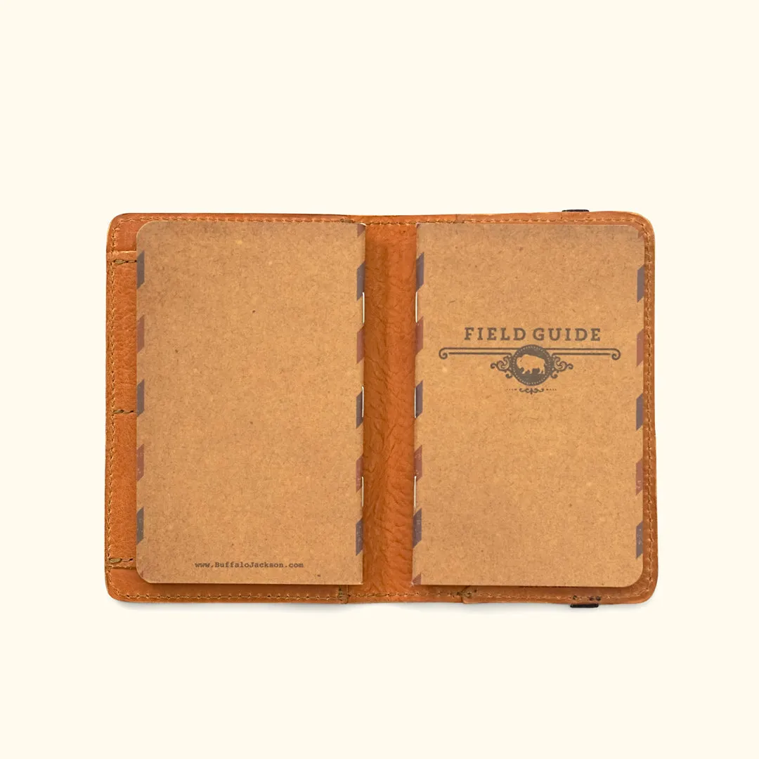 Dakota Leather Field Notes Cover & Passport Travel Wallet, Passport Emboss | Saddle Tan