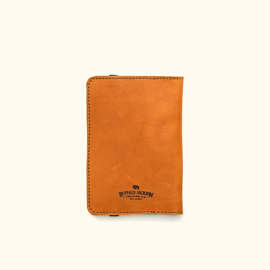 Dakota Leather Field Notes Cover & Passport Travel Wallet, Passport Emboss | Saddle Tan