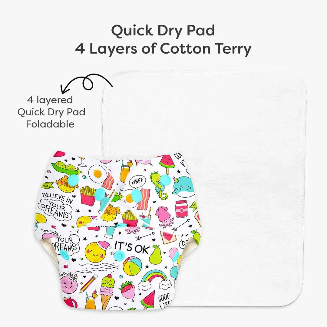 Doodles - BASIC Cloth Diaper, New & Improved with EasySnap & Quick Dry UltraThin Pad