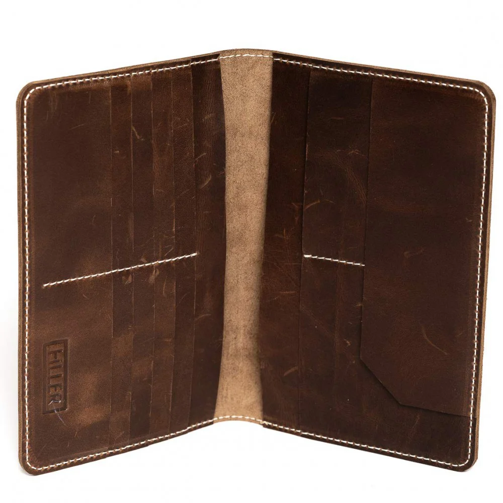 HILLER LEATHER FAMILY PASSPORT HOLDER/BUSINESS CARD HOLDER/MONEY PURSE FOR MEN AND WOMEN (Castle Sedona)