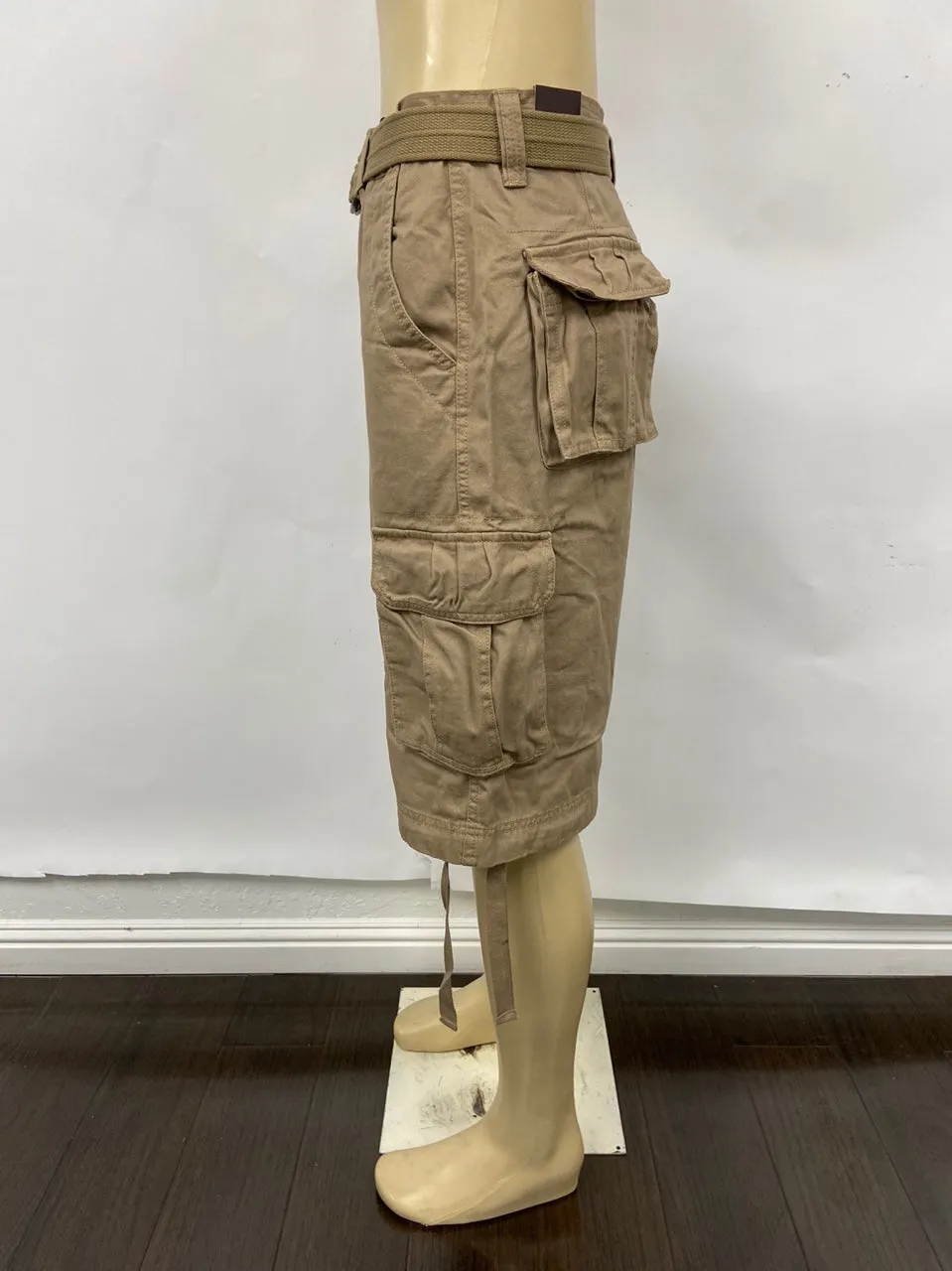 Khaki Military Cargo Shorts with Pockets