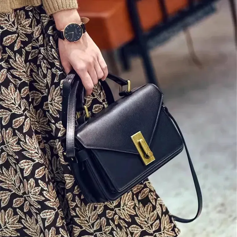 Luxury Genuine Leather Women's Black Crossbody Handbag