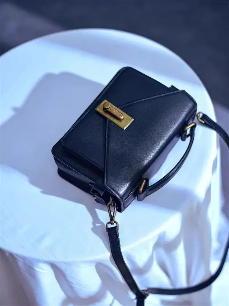 Luxury Genuine Leather Women's Black Crossbody Handbag