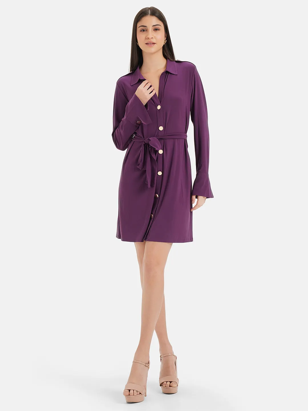 Mini Shirt Dress With Button Detail