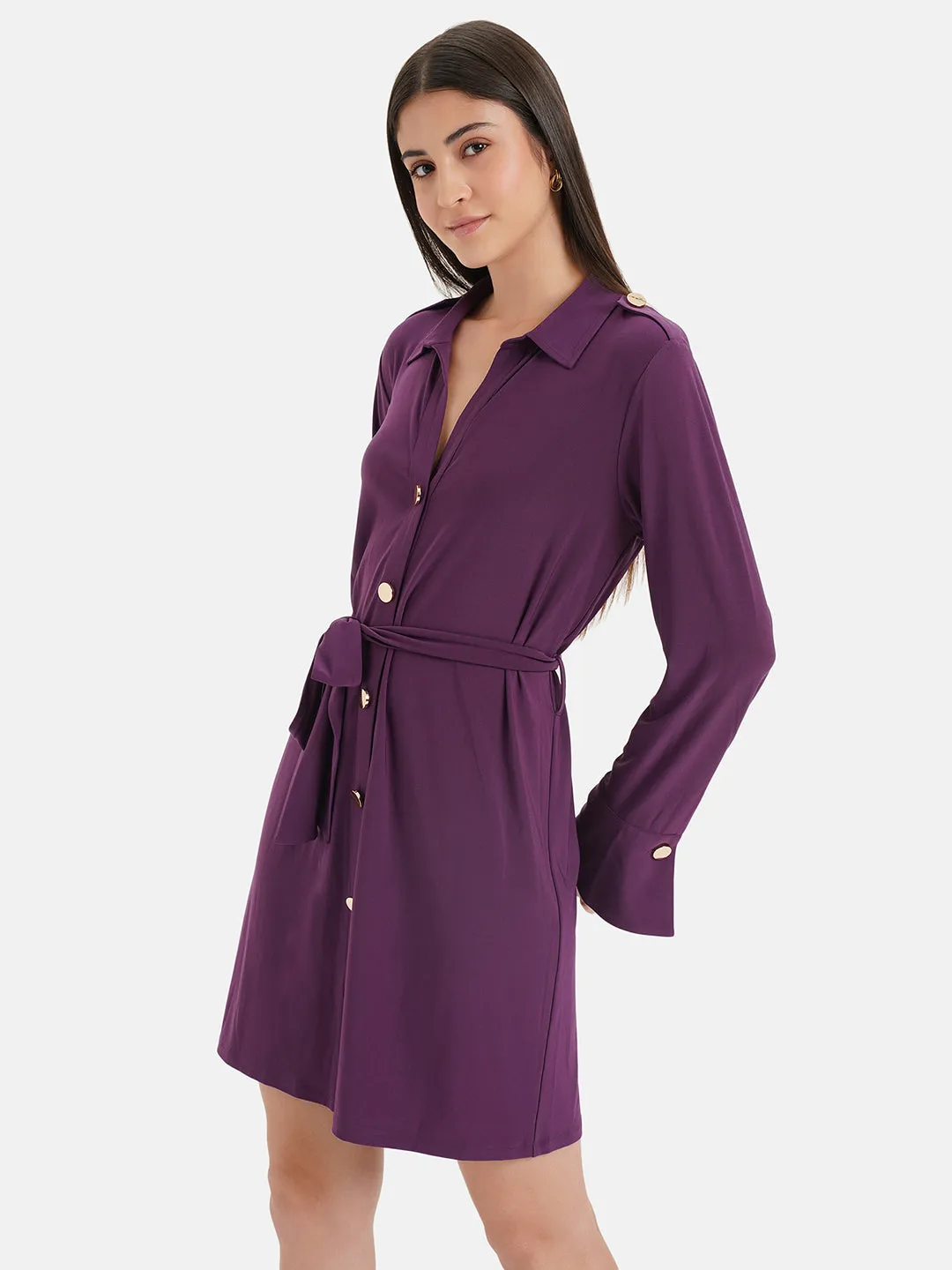 Mini Shirt Dress With Button Detail