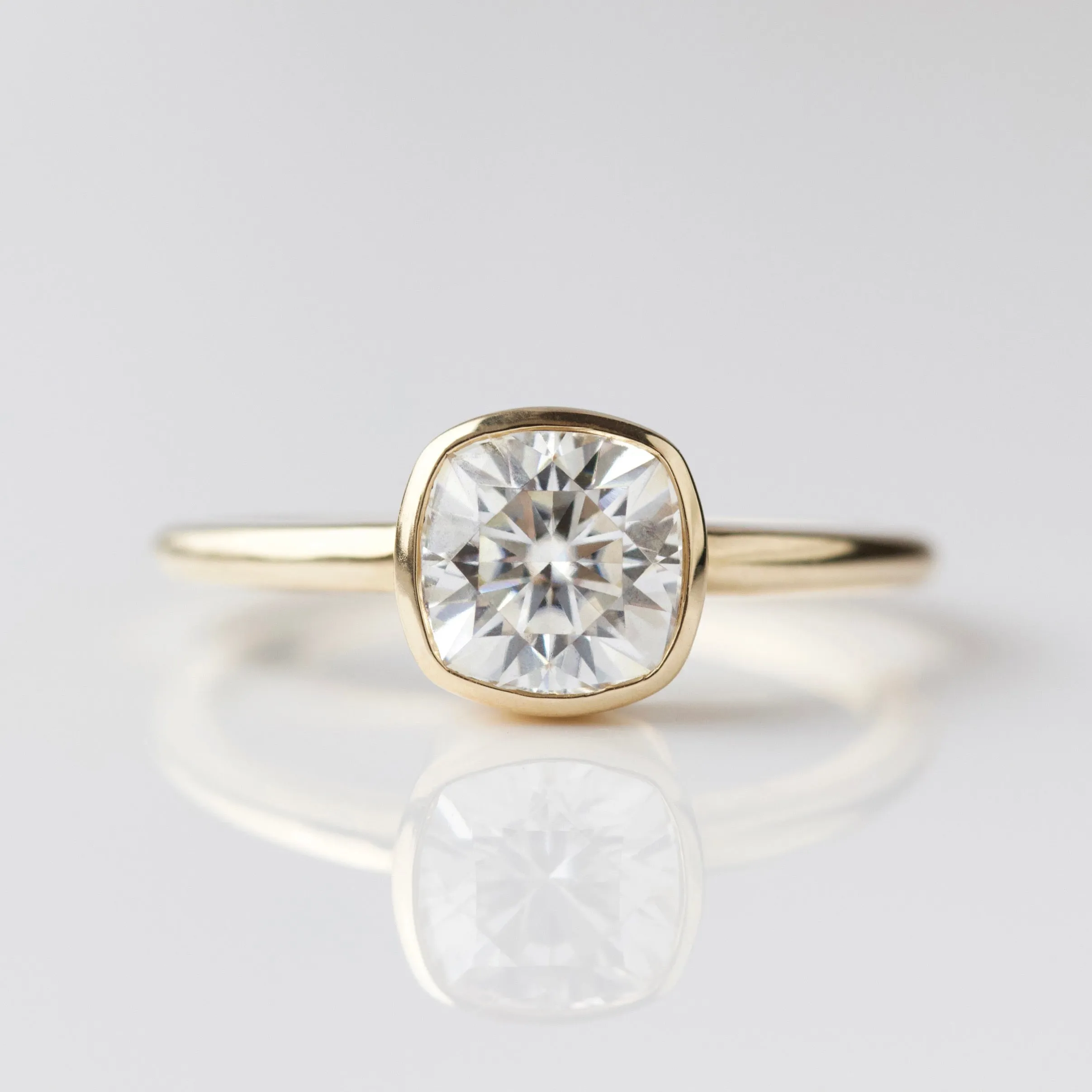 Moissanite Cushion Cut Bezel Set Ring