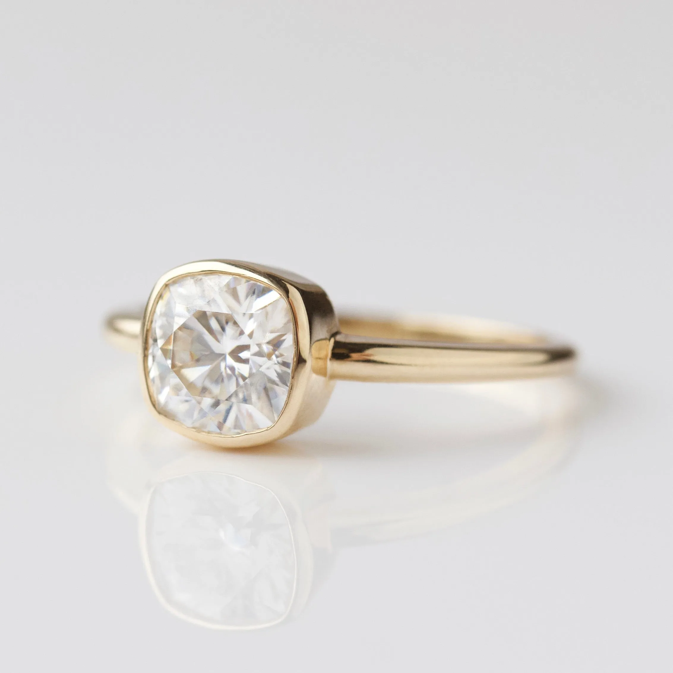 Moissanite Cushion Cut Bezel Set Ring