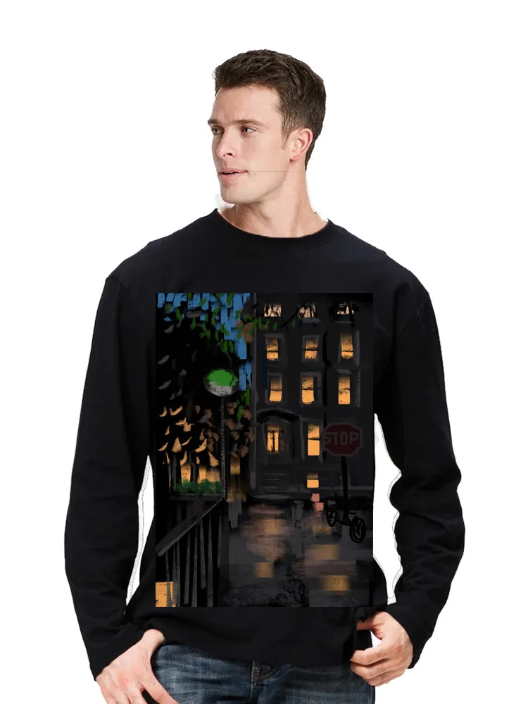 New York - Raining Night -US Ashore Travel Shirts- Series No. 238001 Artist Handpaint Long Sleeve Shirt EU Size 100% Cotton  Hig