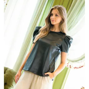 Paris Black Leather Short Sleeve THML Top-SALE