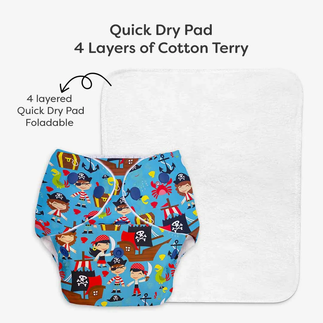 Pirate - BASIC Cloth Diaper, New & Improved with EasySnap & Quick Dry UltraThin Pad