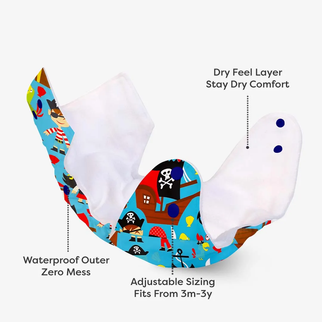 Pirate - BASIC Cloth Diaper, New & Improved with EasySnap & Quick Dry UltraThin Pad