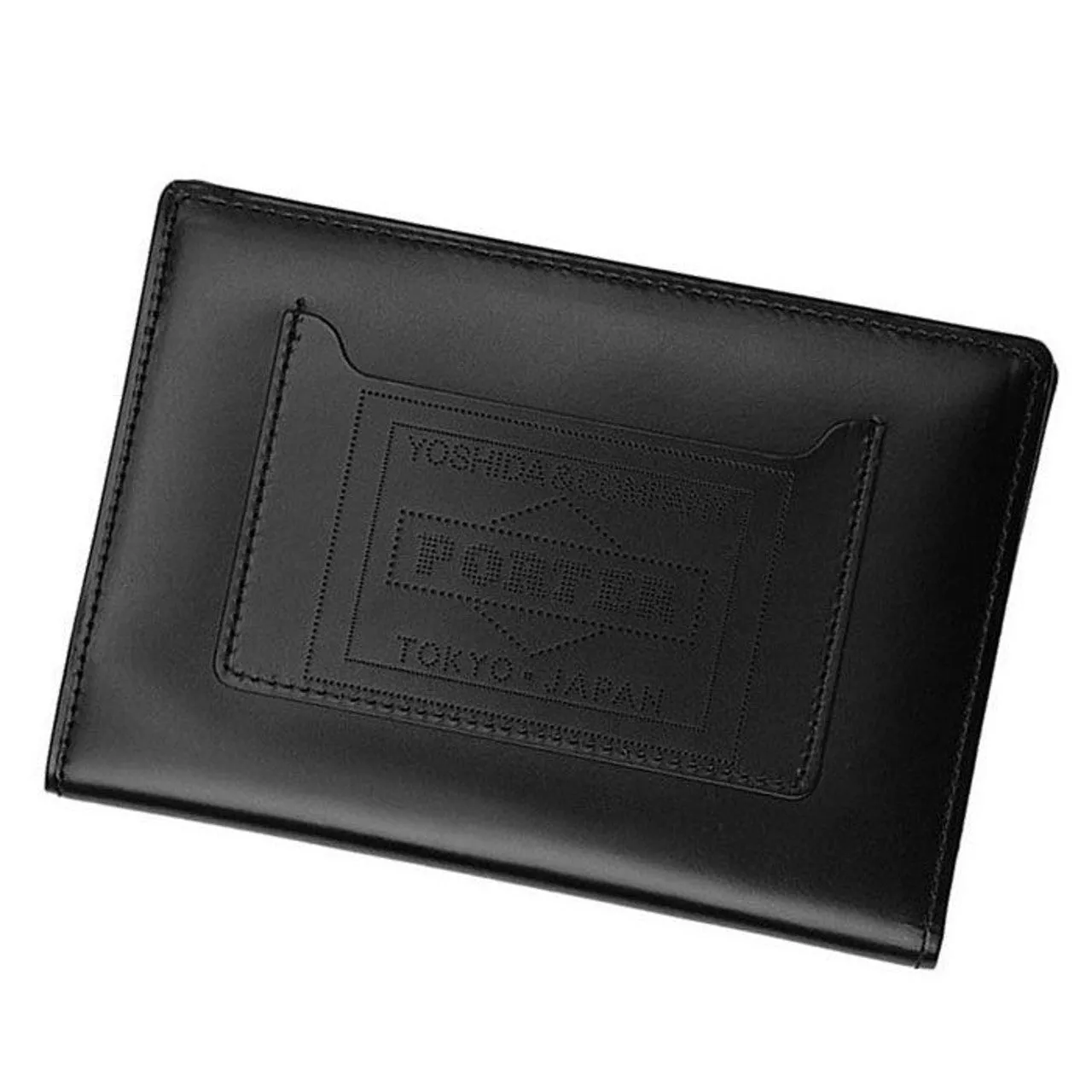 Porter-Yoshida & Co. PS LEATHER WALLET PASSPORT CASE (GLASS LEATHER Ver.) - BLACK x ORANGE