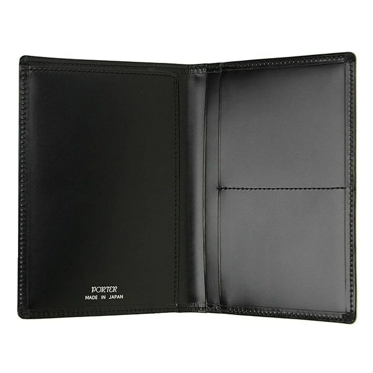 Porter-Yoshida & Co. PS LEATHER WALLET PASSPORT CASE (GLASS LEATHER Ver.) - BLACK x ORANGE