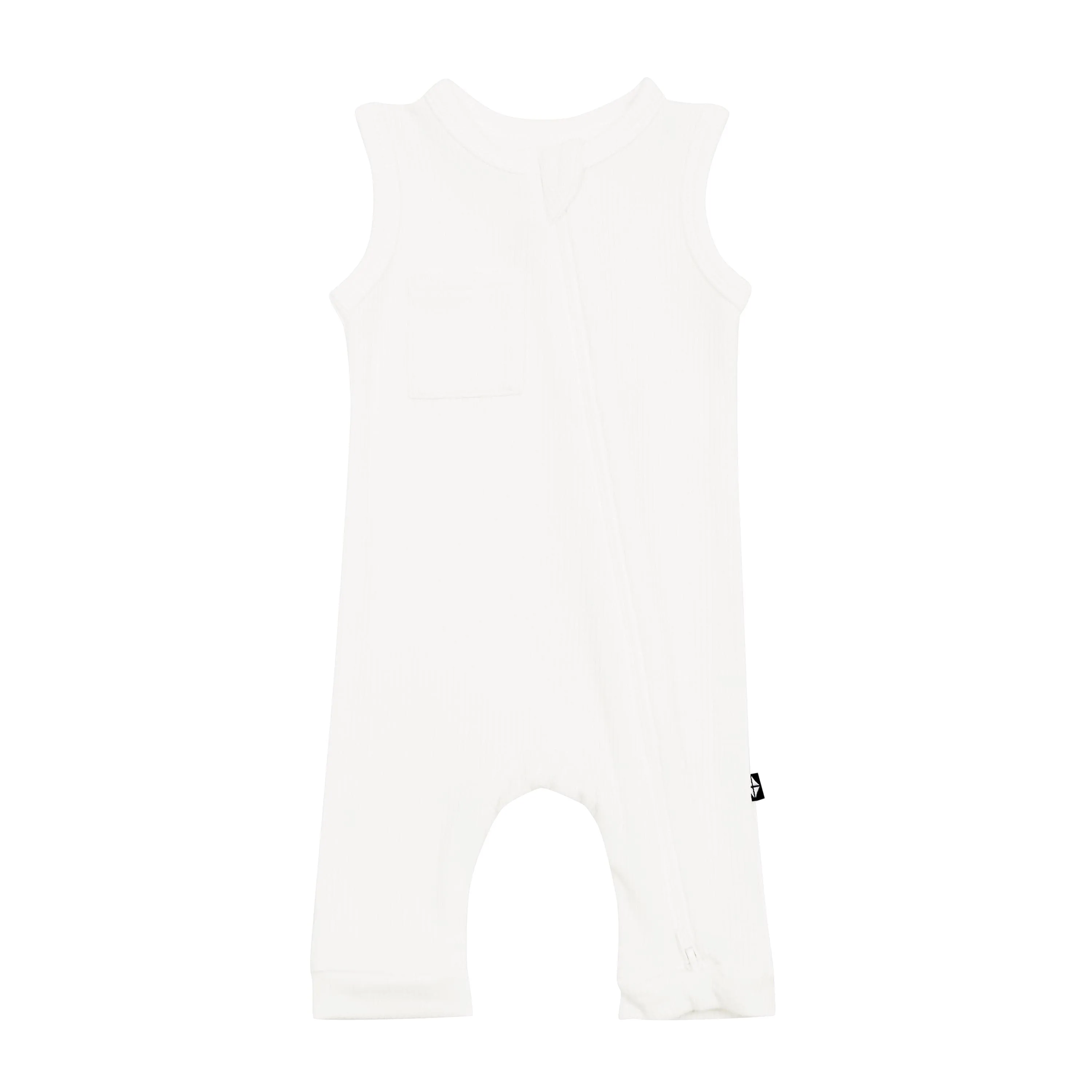 Ribbed Zippered Sleeveless Romper in Cloud