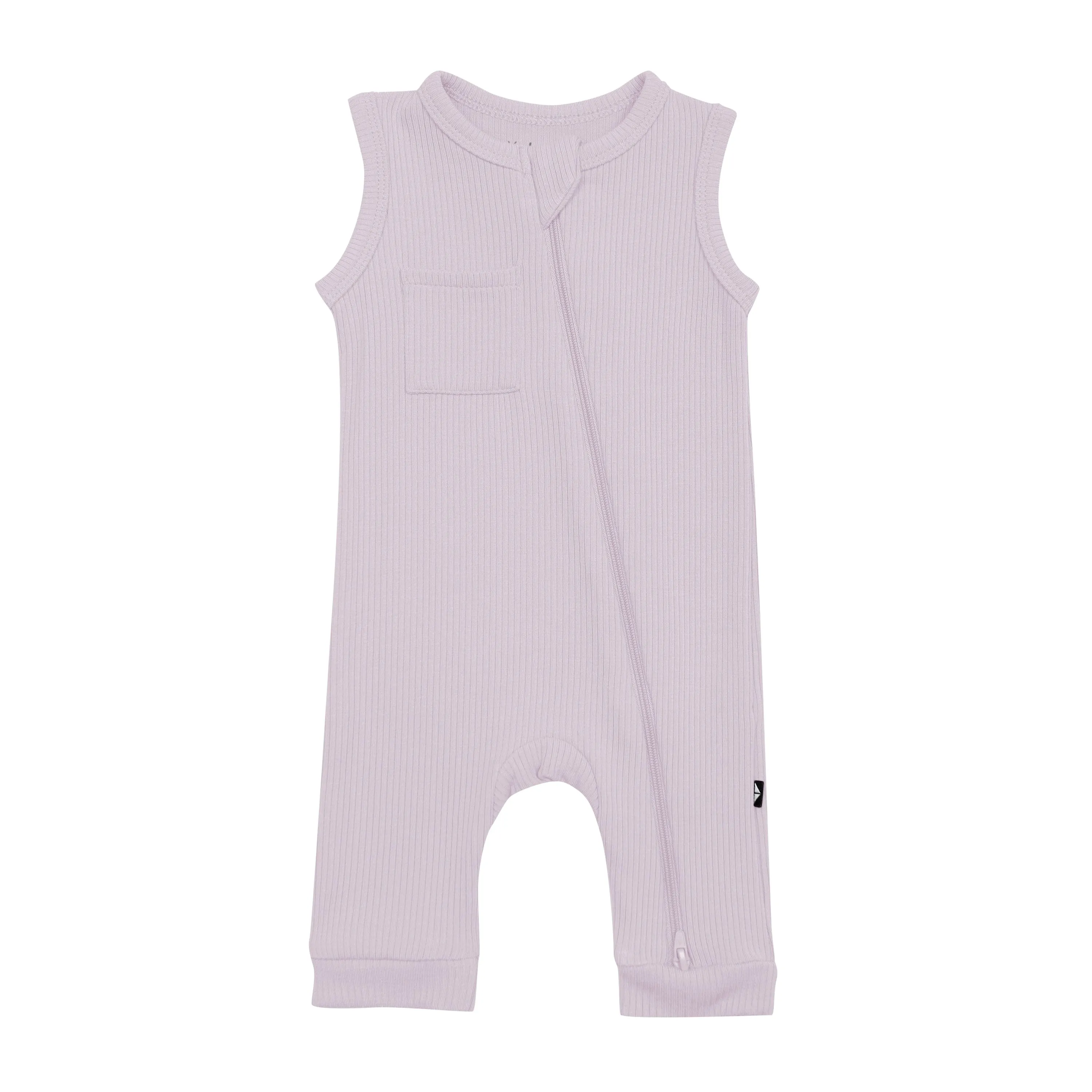 Ribbed Zippered Sleeveless Romper in Wisteria