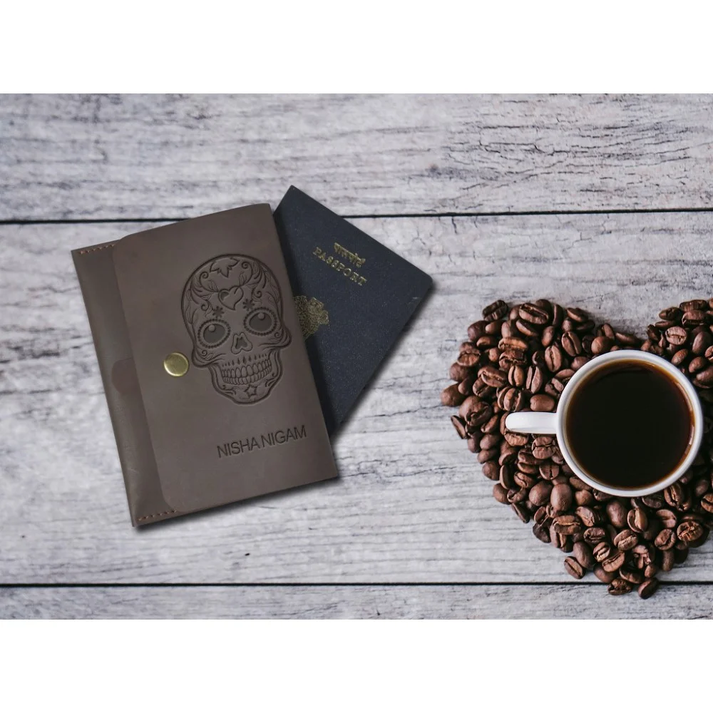 Shale colour Leather Personalized Passport Cover