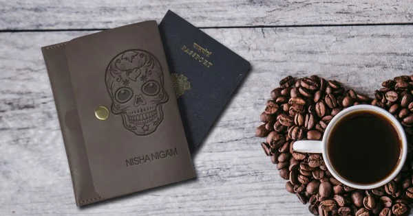 Shale colour Leather Personalized Passport Cover