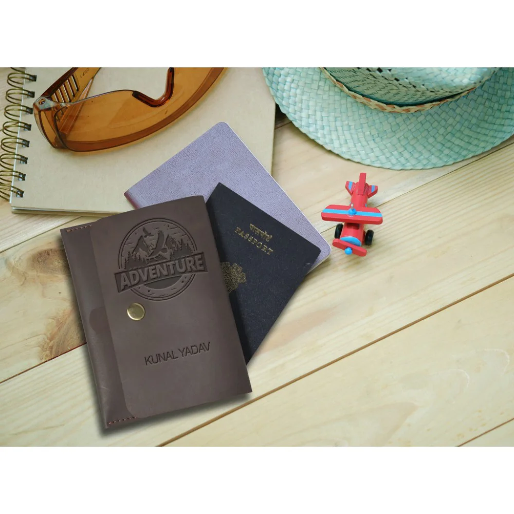 Shale colour Leather Personalized Passport Cover