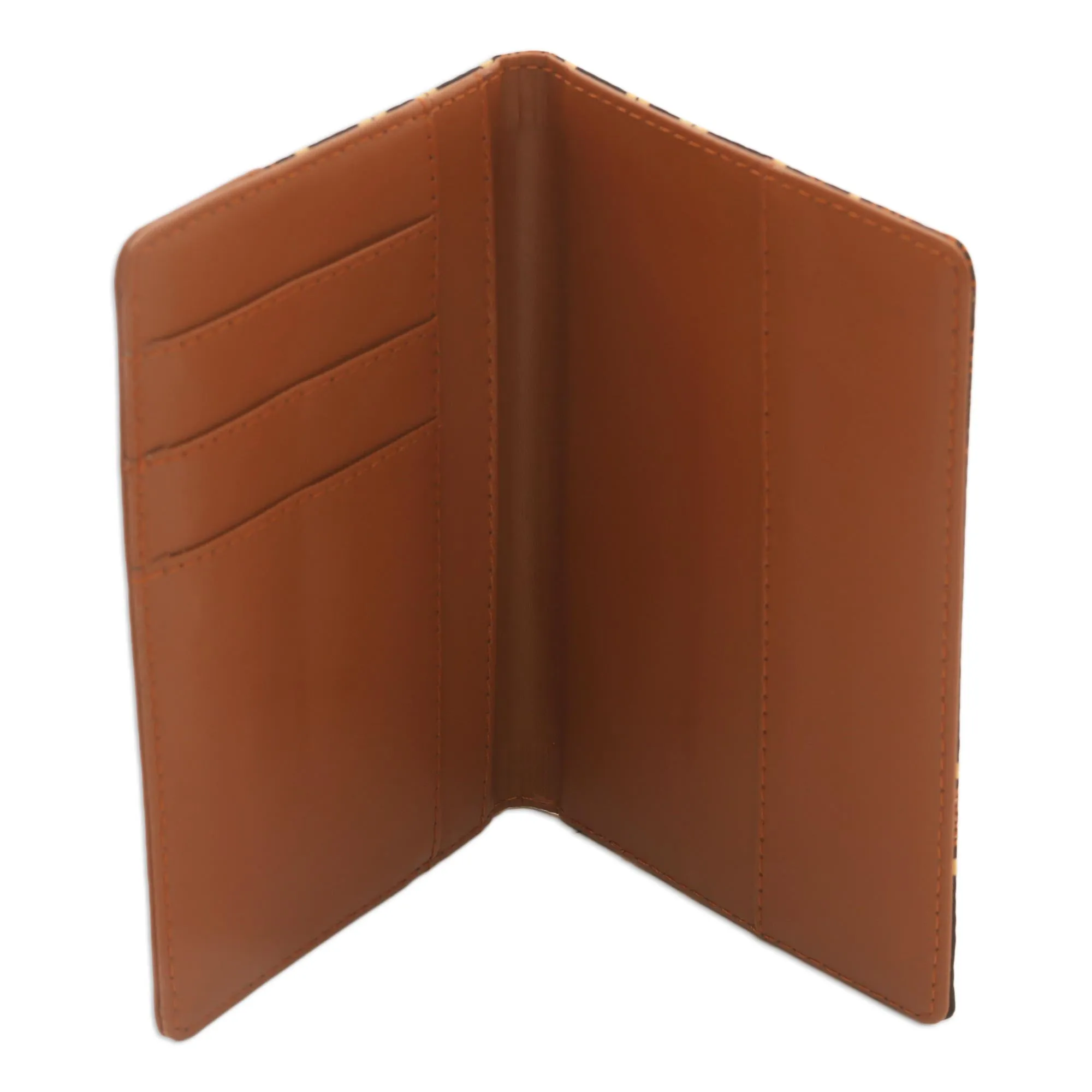 Sharp Traveler Light Brown Faux Leather Passport Holder with Cotton Print