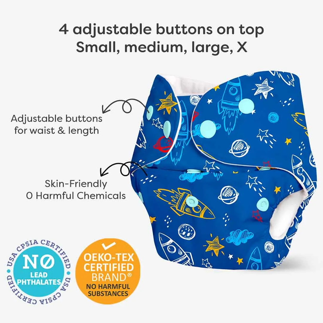 Space Rocket - BASIC Cloth Diaper, New & Improved with EasySnap & Quick Dry UltraThin Pad