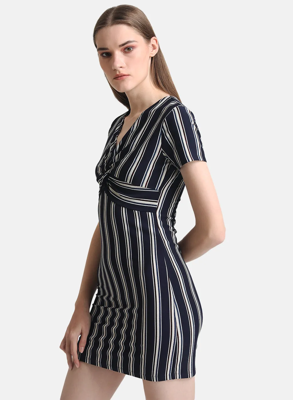 Stripped Knitted Dress With Tie-Knot