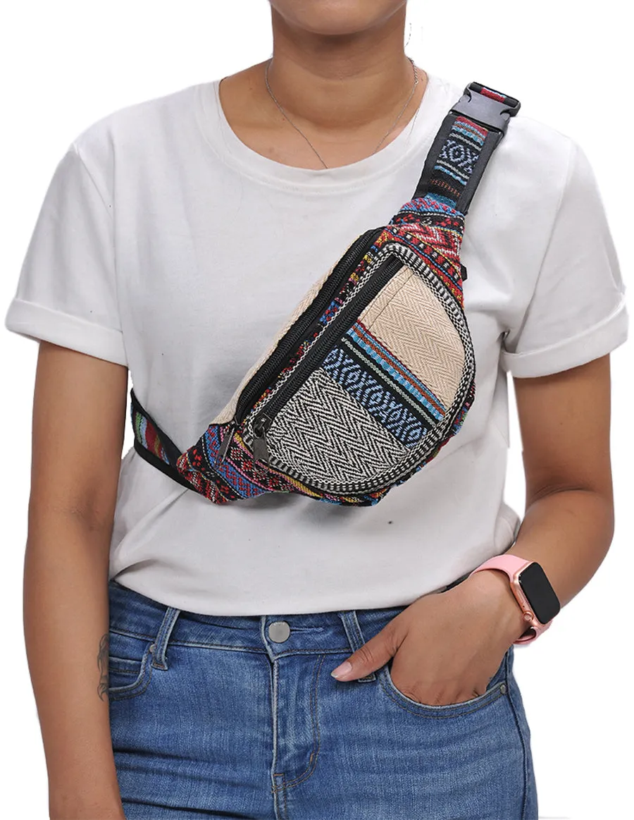 Tribal Striped Hemp and Cotton Fanny Pack