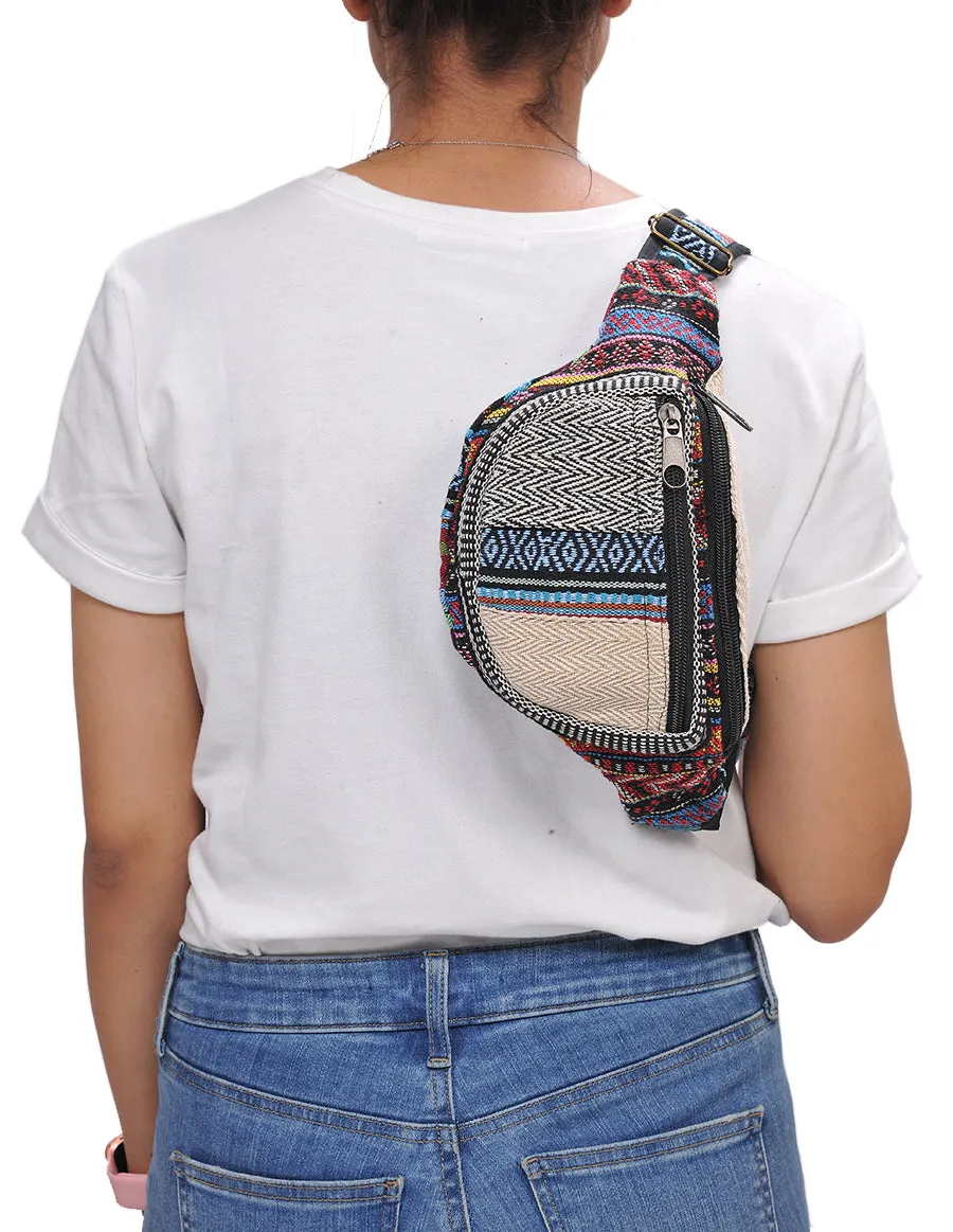 Tribal Striped Hemp and Cotton Fanny Pack