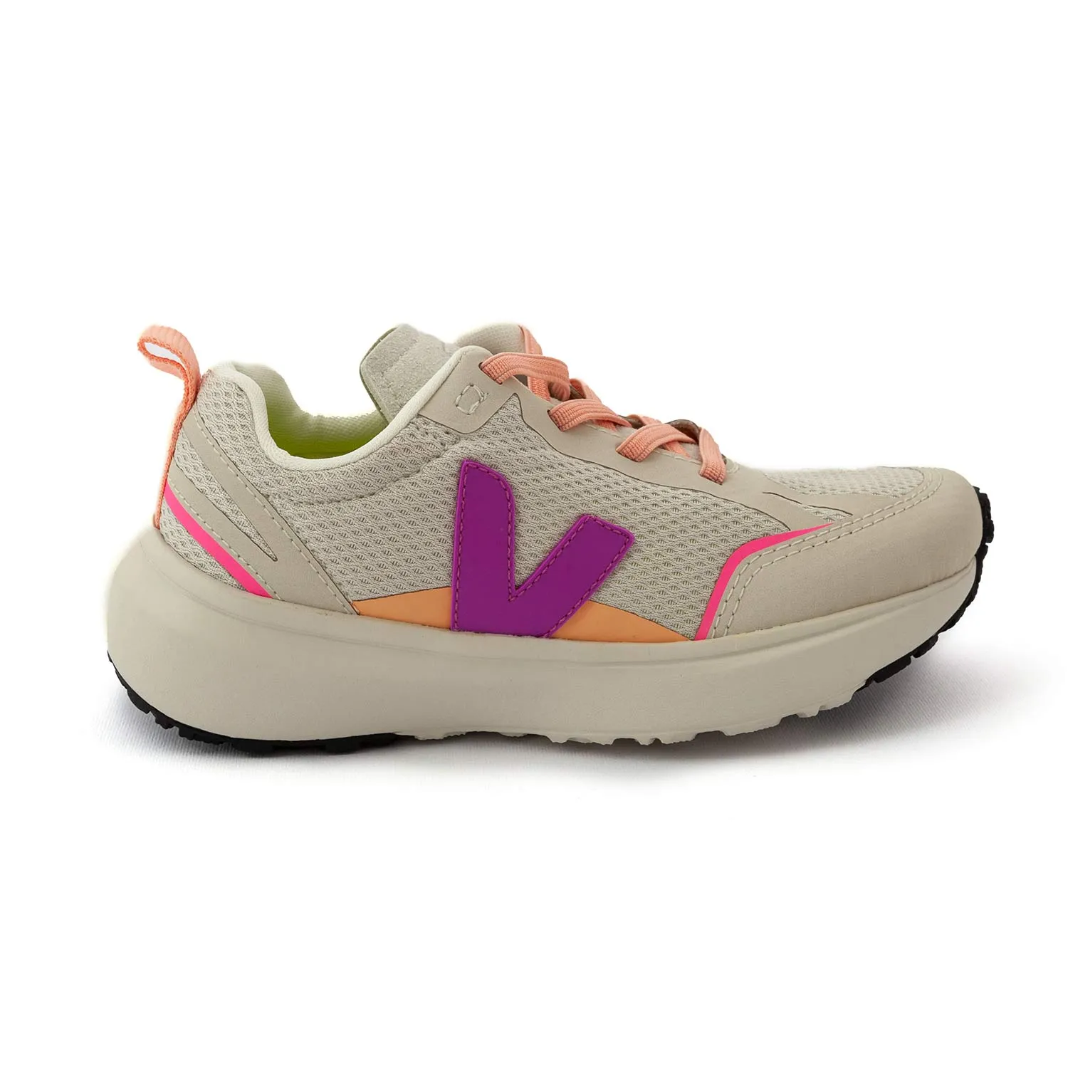 Veja Lotus White Canary Sneakers With Fuchsia V For Girls